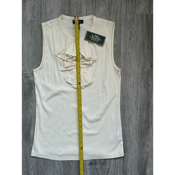 NWT Ralph Lauren Womens Cream Ribbed Ruffle Neck Sleeveless Blouse Top Size L - Picture 8 of 9